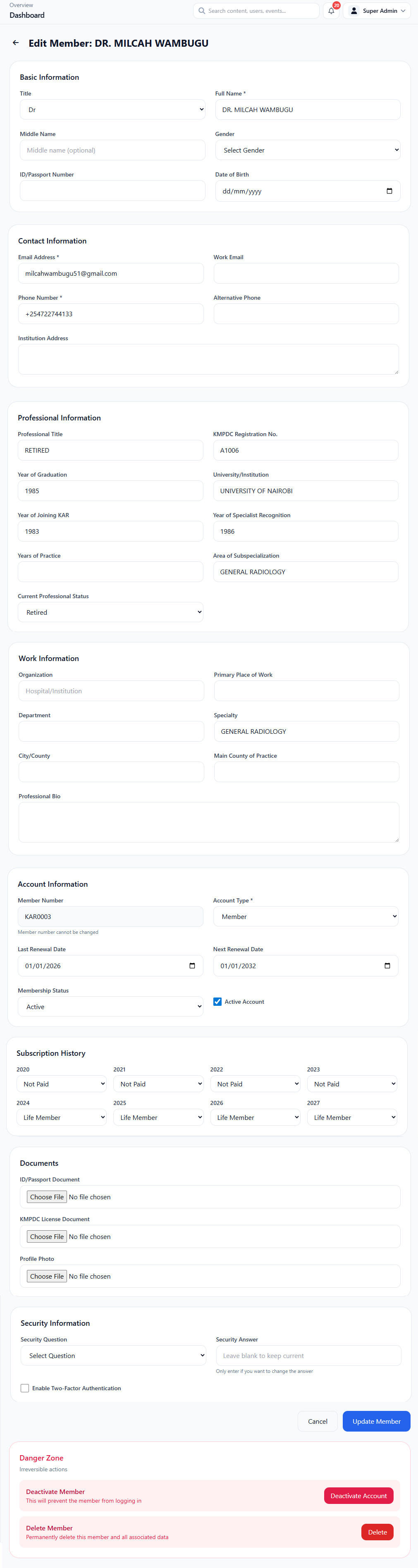 Edit Member interface